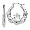 1-Inch Claddagh Hoop Earrings in 14K White Gold