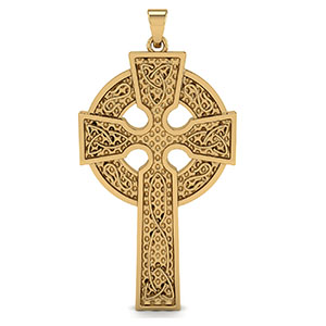 Large Handmade 14K Gold Celtic Cross Pendant for Men