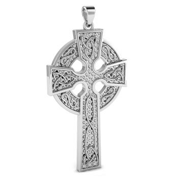 Large Handmade 14K White Gold Men's Celtic Cross Pendant 2