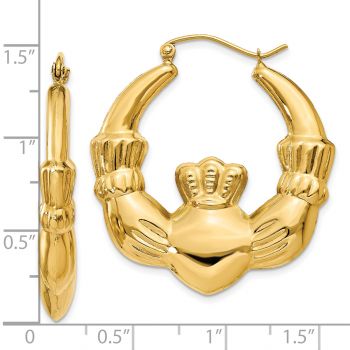 Large Claddagh Hoop Earrings in 14K Yellow Gold 3