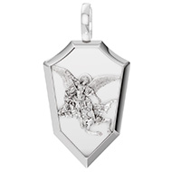 14K White Gold Saint Michael Defeating Satan Pendant