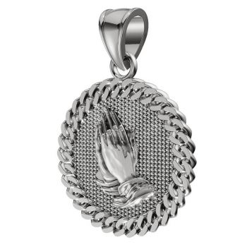 Large 14K White Gold Praying Hands Medallion Pendant for Men 2