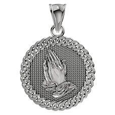 Large 14K White Gold Praying Hands Medallion Pendant for Men