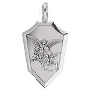 14K White Gold Saint Michael Defeating Satan Pendant