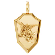 18K Gold St Michael Defeating Satan Shield Pendant