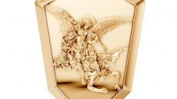 22K Gold St Michael Defeating Satan Shield Pendant 3