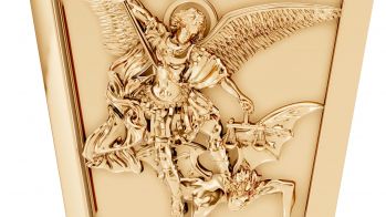 22K Gold St Michael Defeating Satan Shield Pendant 4