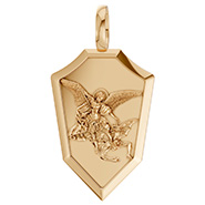 22K Gold St Michael Defeating Satan Shield Pendant