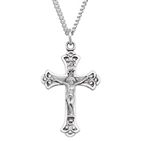 Silver Fleur-de-Lis Men's Crucifix Necklace