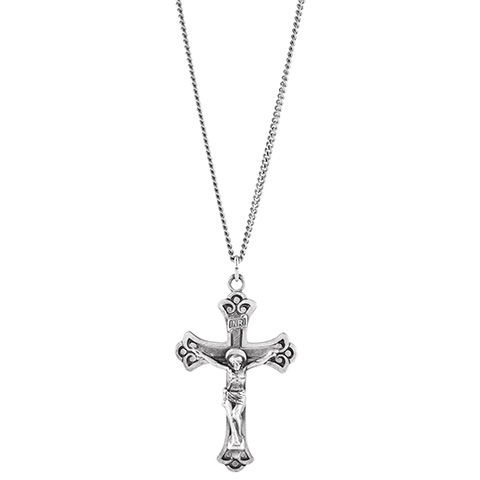 Large Silver Fleur-de-Lis Crucifix Necklace for Men
