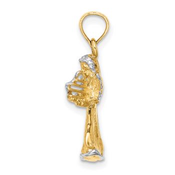 14K Gold Two-Tone Angel Playing Harp Pendant 2