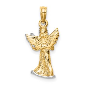 14K Gold Two-Tone Angel Playing Harp Pendant 3