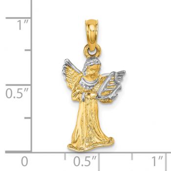 14K Gold Two-Tone Angel Playing Harp Pendant 4