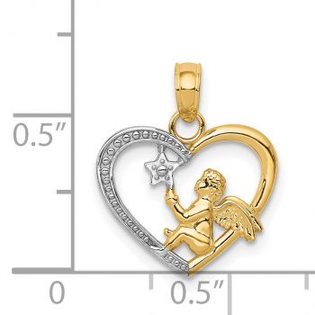 14K Gold Two-Tone Angel with Star Heart Pendant 3