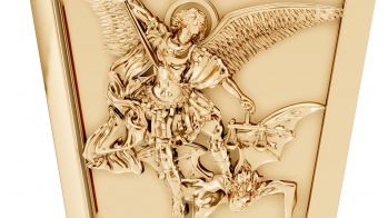 Archangel St Michael Defeating Satan Pendant in 14K Gold 4