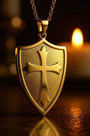 Armor of God Cross Shield Pendant in 14K Gold 5