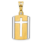 "The Lord is My Shield" 14K Two-Tone Gold Cross Dog Tag Necklace