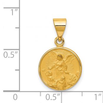 18K Gold Brushed Guardian Angel Medal Pendant 3