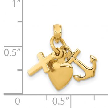 Faith Love Hope Cross Heart Anchor Charm Pendant in 14K Gold 2