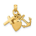 Faith Love Hope Cross Heart Anchor Charm Pendant in 14K Gold