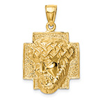 14K Gold Jesus Christ Head Pendant with Crown