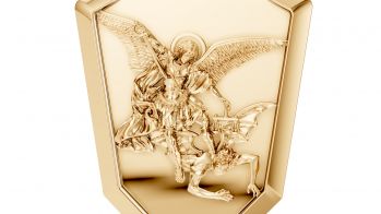 Archangel St Michael Defeating Satan Pendant in 14K Gold 3