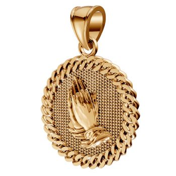 Large 14K Gold Praying Hands Medallion Pendant for Men 2