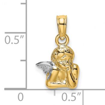 14K Gold Angel Pendant with White Rhodium Wing 3