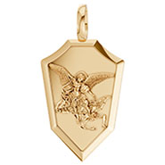 St Michael the Archangel Defeating Satan Pendant in 14K Gold