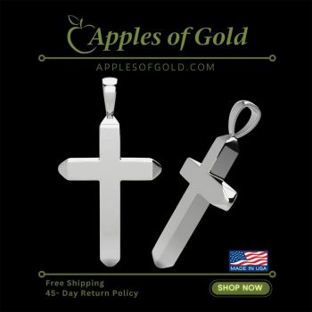 Platinum Thick Heavy Beveled Cross Pendant for Men 4