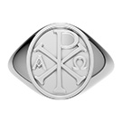14K White Gold Chi Rho Alpha and Omega Ring for Men