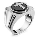 14K White Gold Onyx Cross Ring for Men