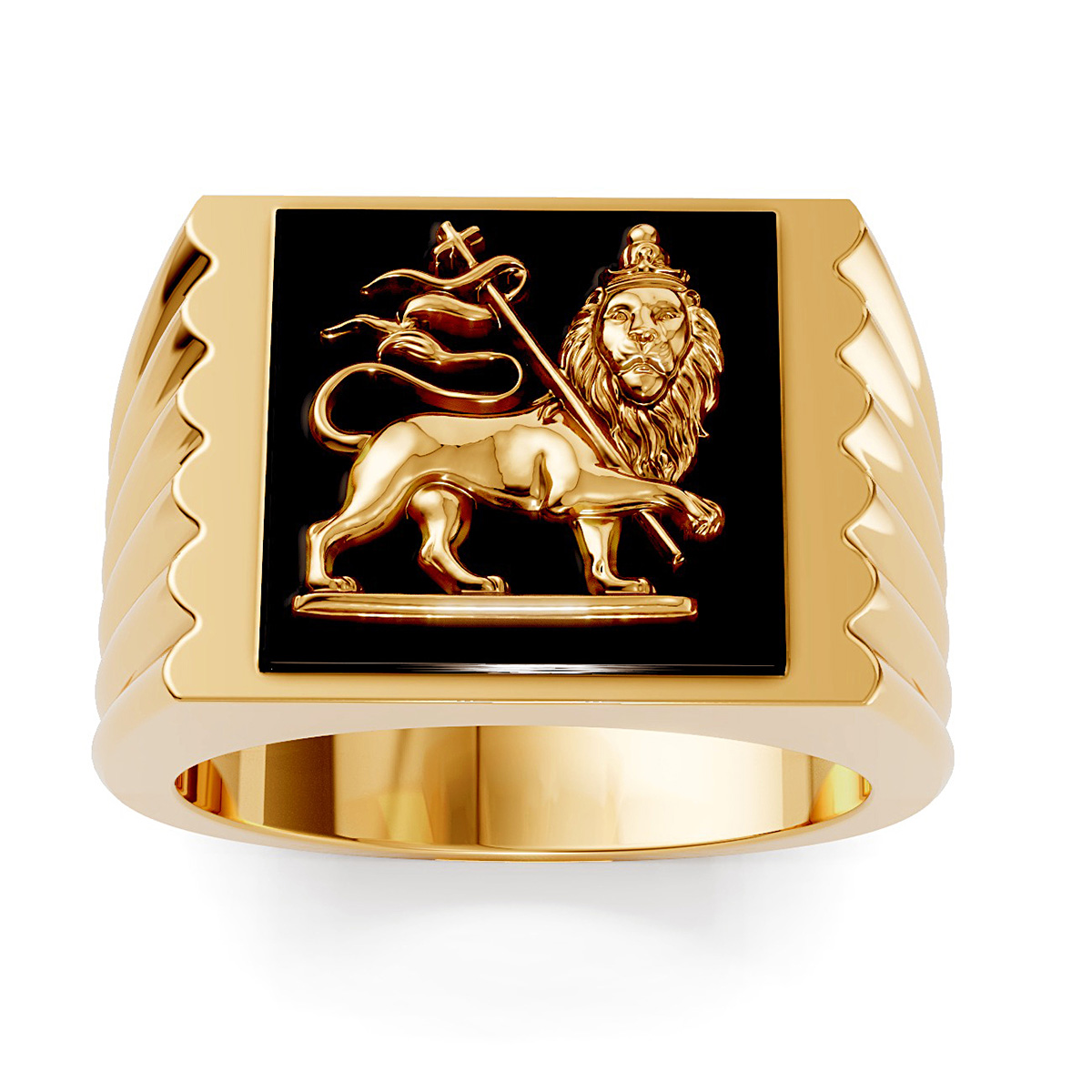 Mens Rings Gold Lion Ring Meaning 18K Gold Lion Of Judah Onyx Ring