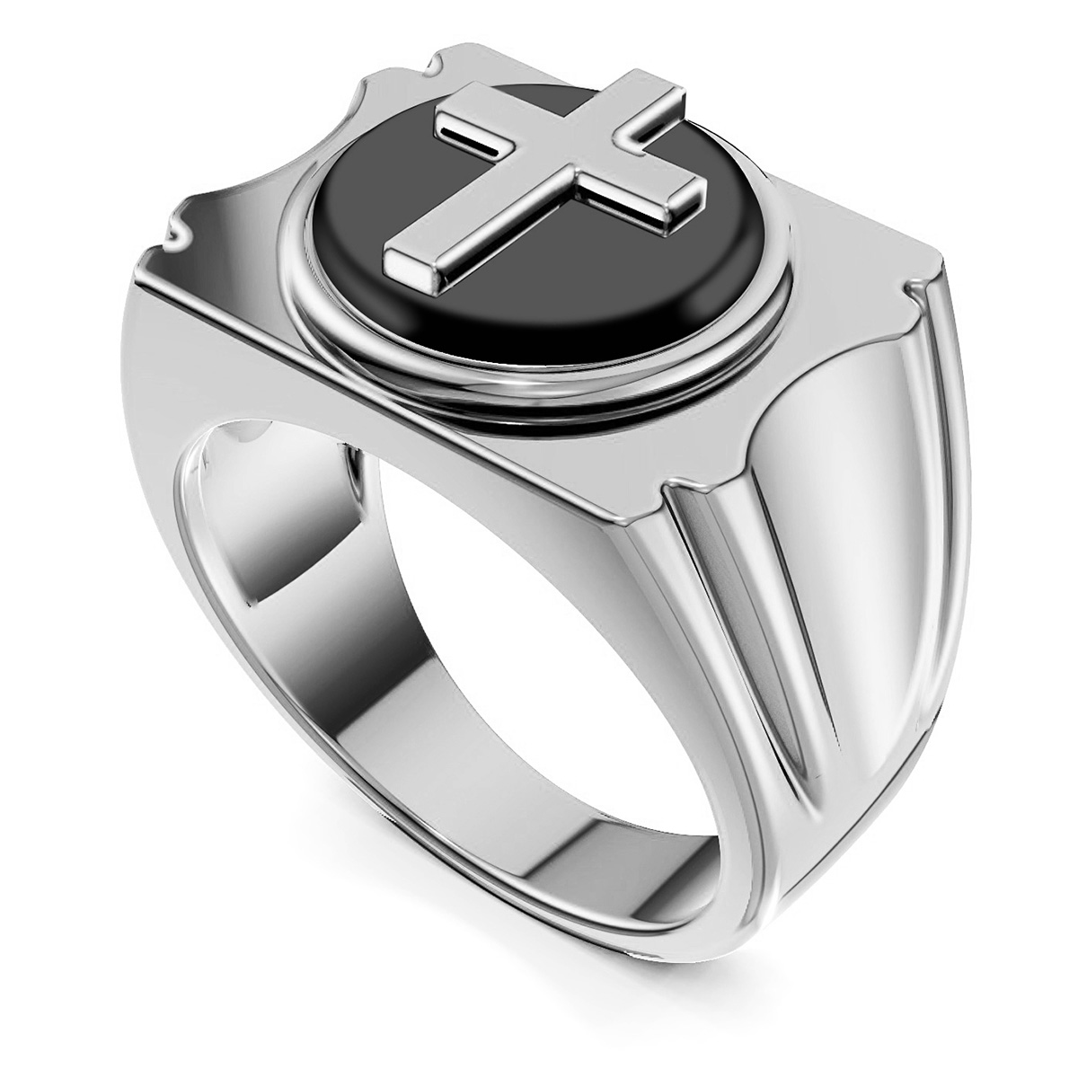 14K White Gold Onyx Cross Ring for Men