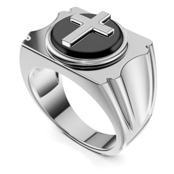 Sterling Silver Men's Black Onyx Cross Ring 2