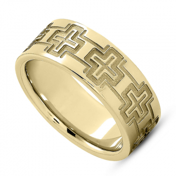 Ancient Grecian Cross Wedding Band Ring in 14K Gold 2