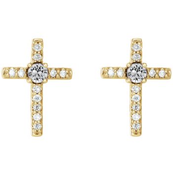 14K Gold Diamond Cross Earrings 2