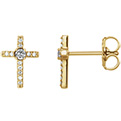 14K Gold Diamond Cross Earrings