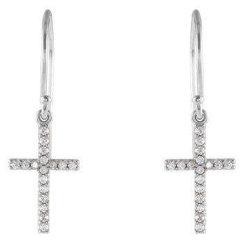 Small 1/6 Carat Diamond Cross Earrings in 14K White Gold 2