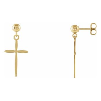 14K Gold Ball Dangle Cross Earrings 2