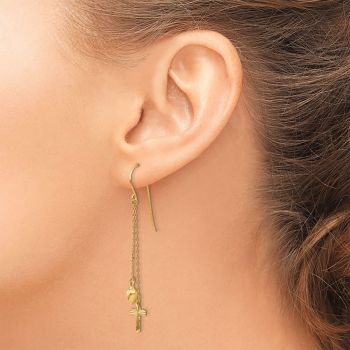 Puffed Heart and Cross Dangle Earrings, 14K Gold 4