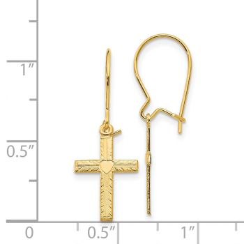 Heart Dangle Cross Earrings in 14K Gold 3