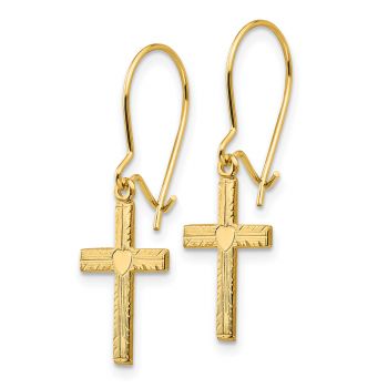 Heart Dangle Cross Earrings in 14K Gold 2