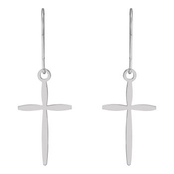 14K White Gold Cross Dangle Earrings 2