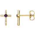 Natural Alexandrite and Diamond Cross Earrings in 14K Gold