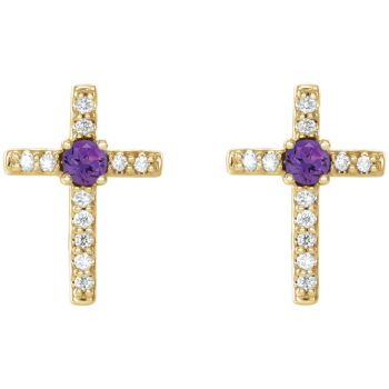 Amethyst and Diamond Cross Earrings in 14K Gold 2