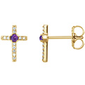 Amethyst and Diamond Cross Earrings in 14K Gold