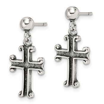 Antiqued Silver Dangle Cross Earrings 2