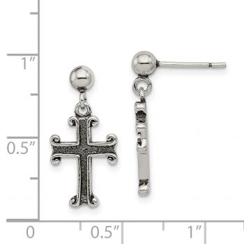 Antiqued Silver Dangle Cross Earrings 3