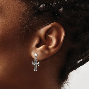 Antiqued Silver Dangle Cross Earrings 4